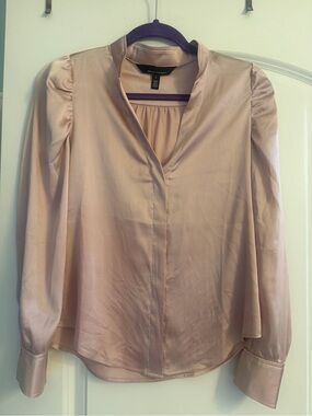 White House Black Market Blush Satin Long-Sleeve Blouse